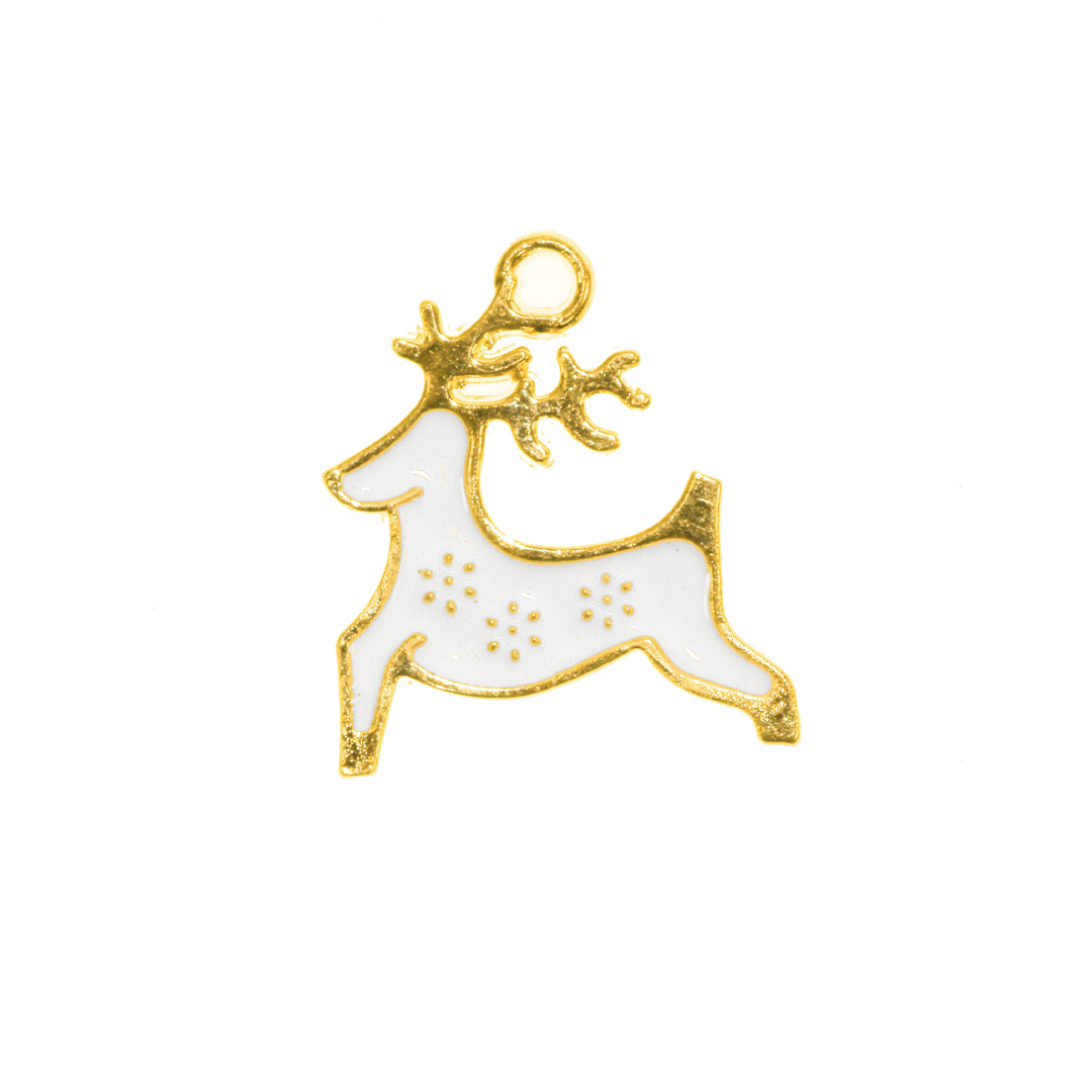 Charms, Reindeer, Enameled, Gold, Alloy, 20mm x 17.8mm x 1.4mm, Sold Per pkg of 10