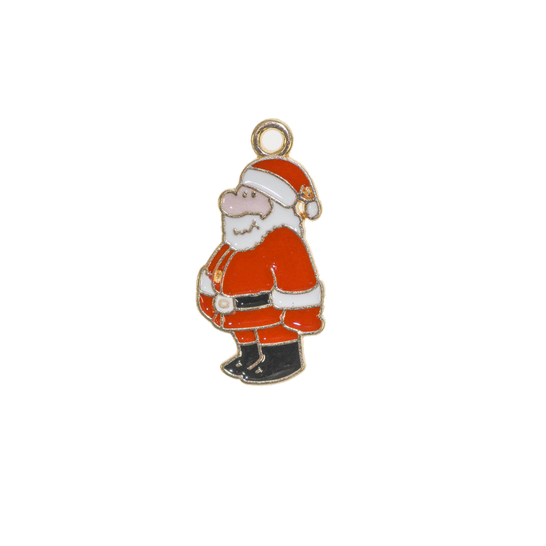 Charms, Santa Claus, Enameled, Gold, Alloy, 25.5mm x 12.5mm x 1.1mm, Sold Per pkg of 10