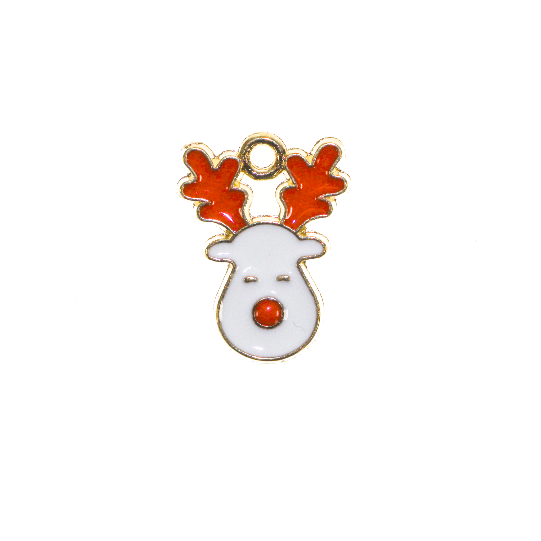 Charms, Reindeer, Enameled, Gold, Alloy, 17mm x 12.8mm x 1.4mm, Sold Per pkg of 10