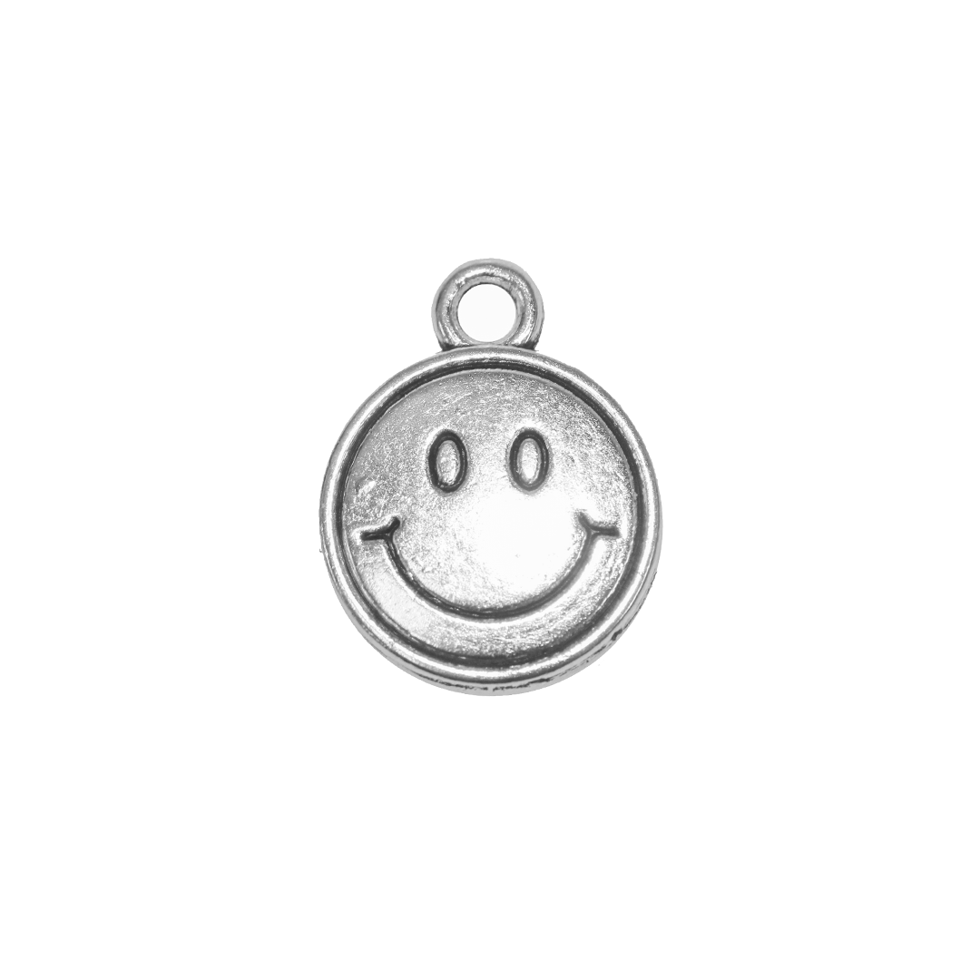 Charms, Smiley Face, Silver, Alloy, 15mm x 12mm x 2mm, Sold Per pkg of 10