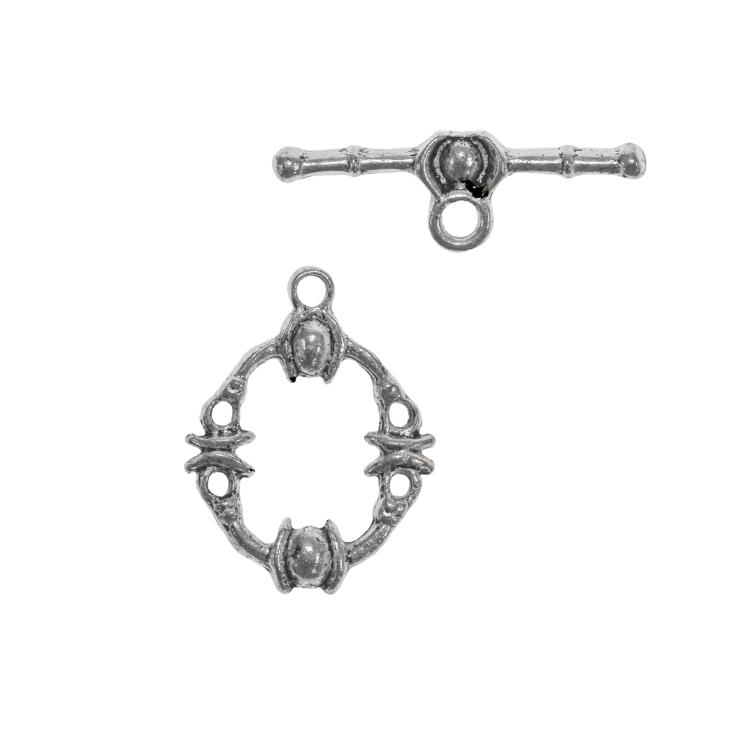 Clasp, Oval Toggle, Silver, Alloy, 21.5mm x 16.5mm (Ring), 8mm x 24.5mm (Bar), Sold Per pkg of 3 sets