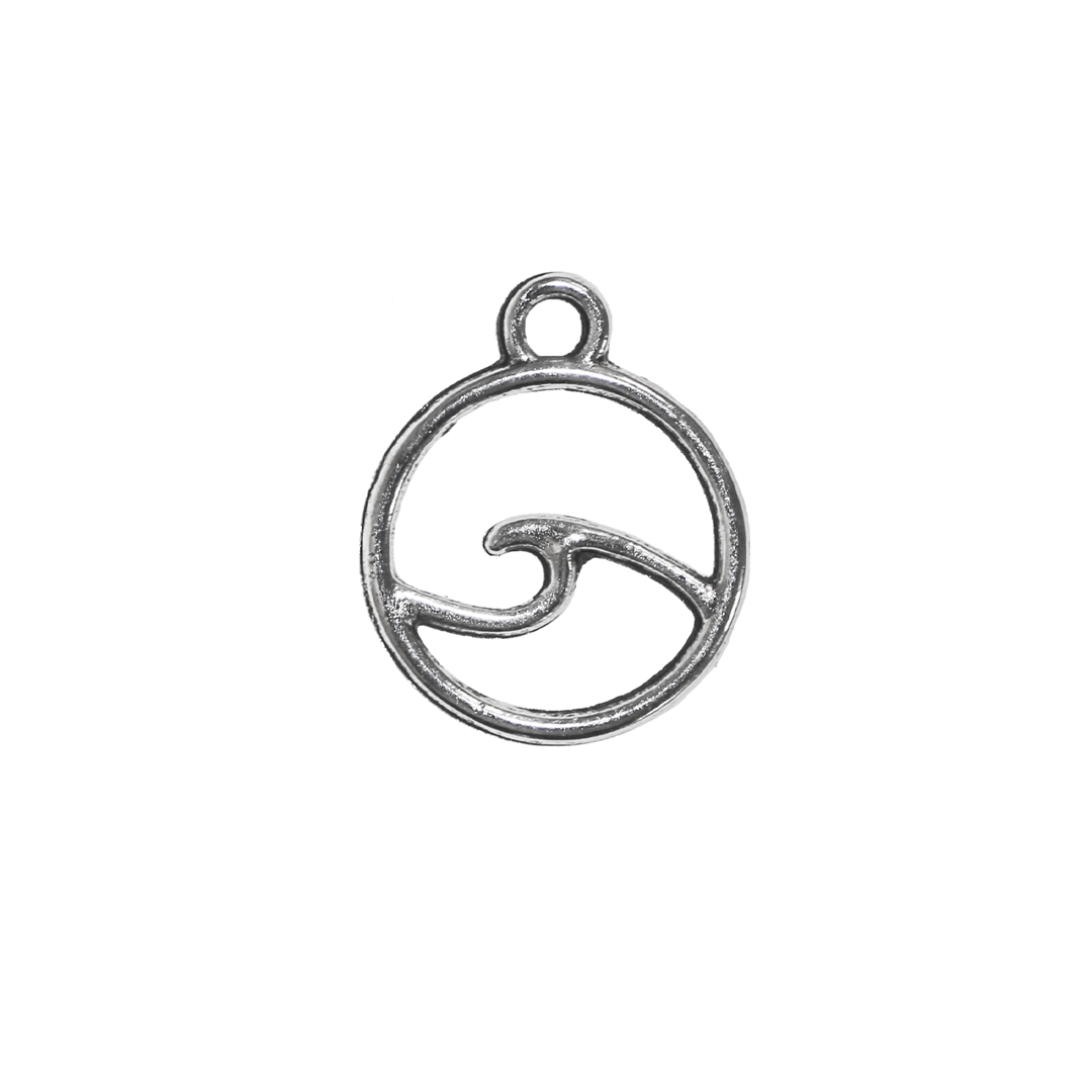 Charm, Wave, Silver, Alloy, 14.5mm x 12mm x 1.5mm, Sold Per pkg of 15
