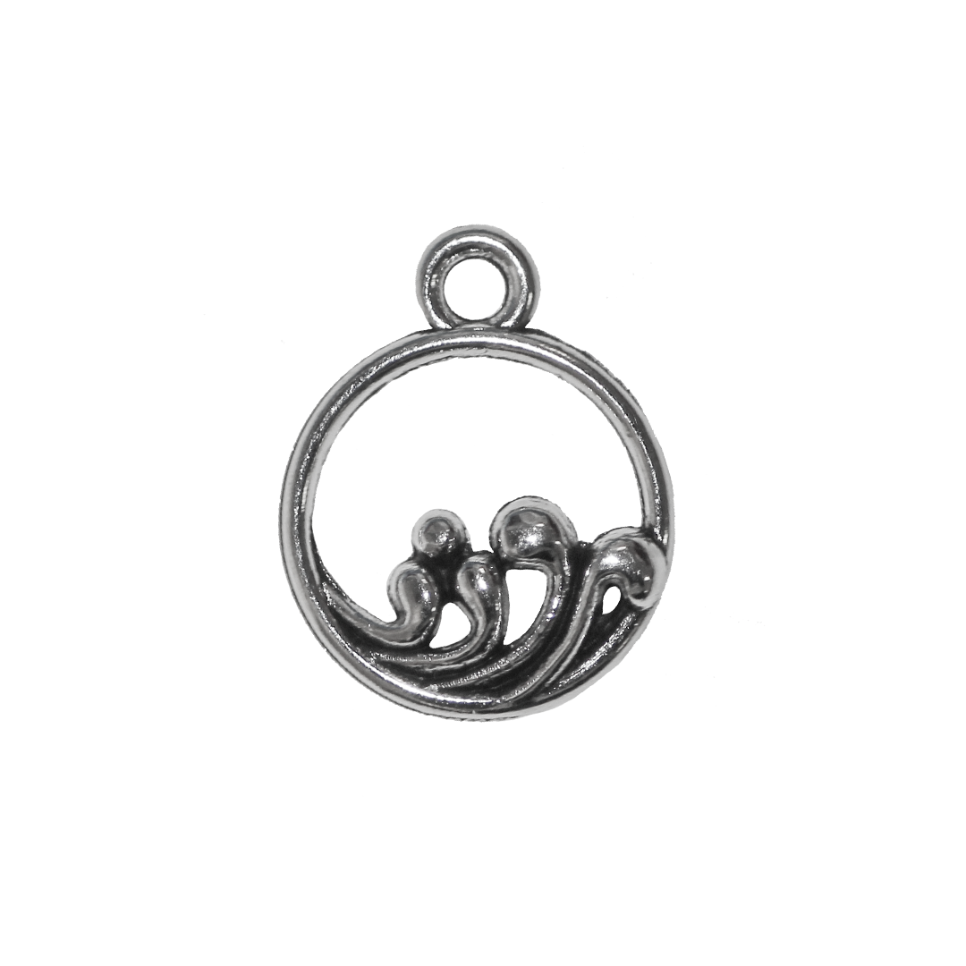 Charm, Waves, Silver, Alloy, 14mm x 11mm x 2.5mm, Sold Per pkg of 15