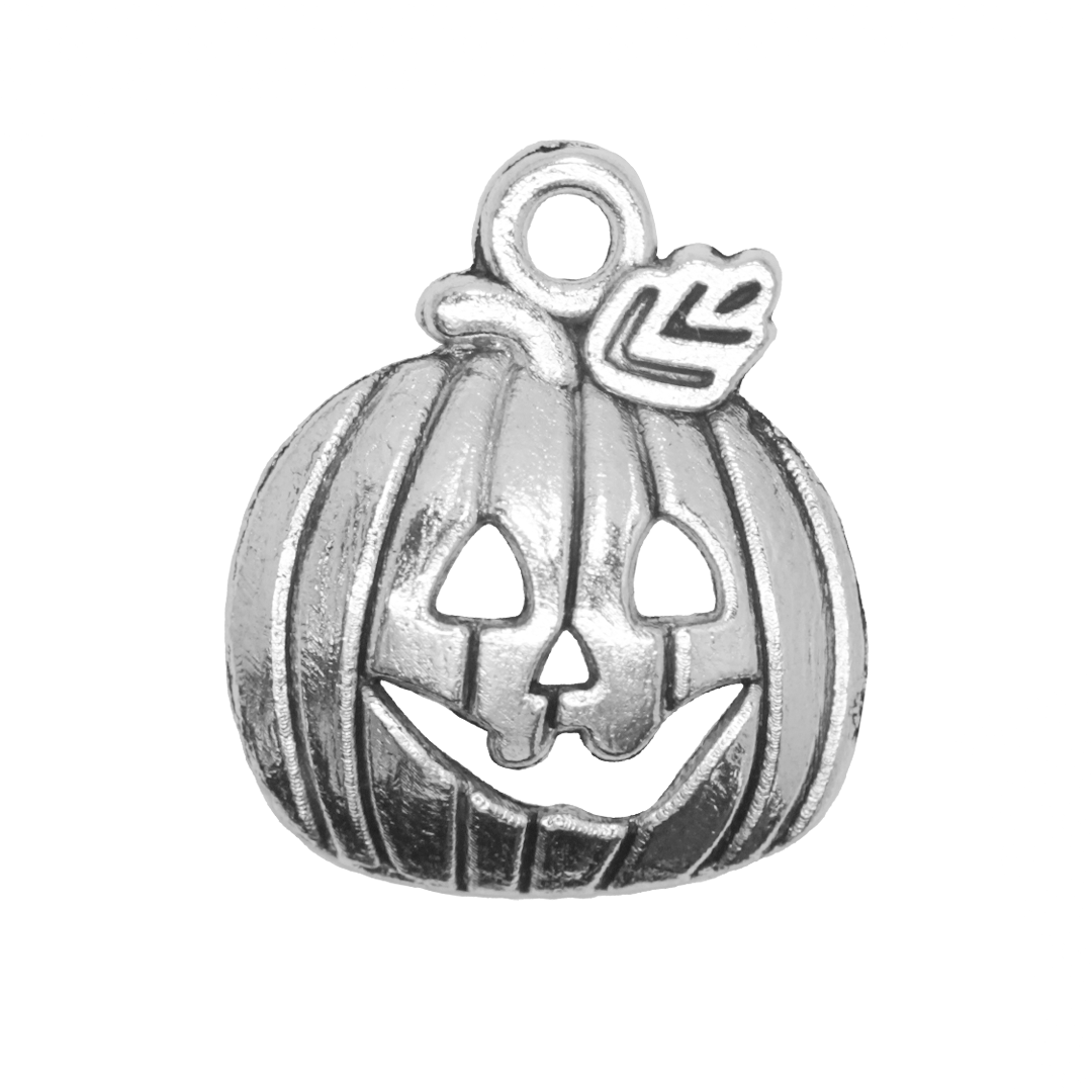 Charms, Pumpkin, Silver, Alloy, 18.5mm x 15.5mm x 1.2mm, Sold Per pkg of 12