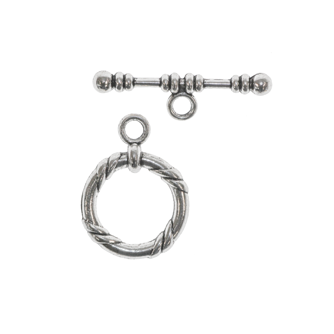 Clasp, Round Toggle, Silver, Alloy, 28mm x 20.5mm (Ring), 9.5mm x 34mm (Bar), Sold Per pkg of 2 sets