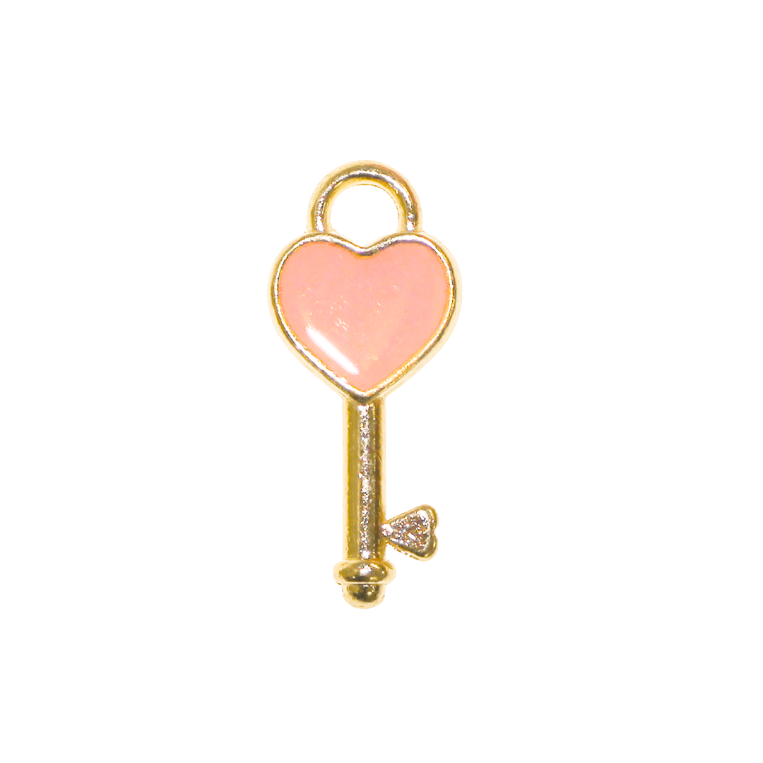 Charm, Heart Key, Enameled, Mixed Colours, 16mm x 7mm x 2.5mm, Sold Per pkg of 10