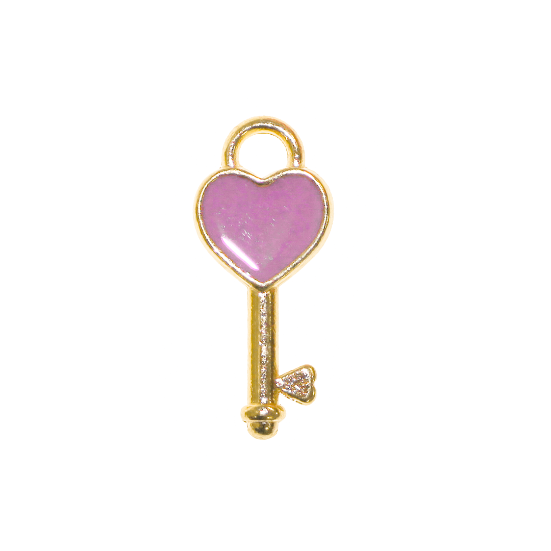 Charm, Heart Key, Enameled, Mixed Colours, 16mm x 7mm x 2.5mm, Sold Per pkg of 10