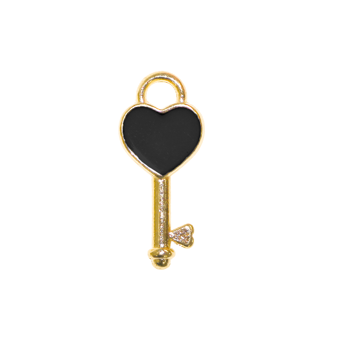 Charm, Heart Key, Enameled, Mixed Colours, 16mm x 7mm x 2.5mm, Sold Per pkg of 10