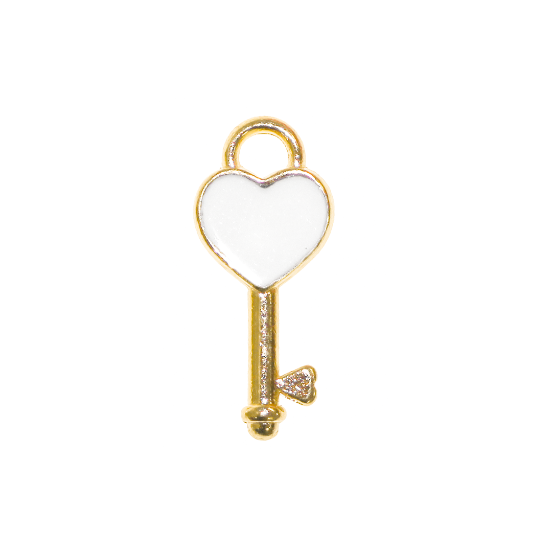 Charm, Heart Key, Enameled, Mixed Colours, 16mm x 7mm x 2.5mm, Sold Per pkg of 10