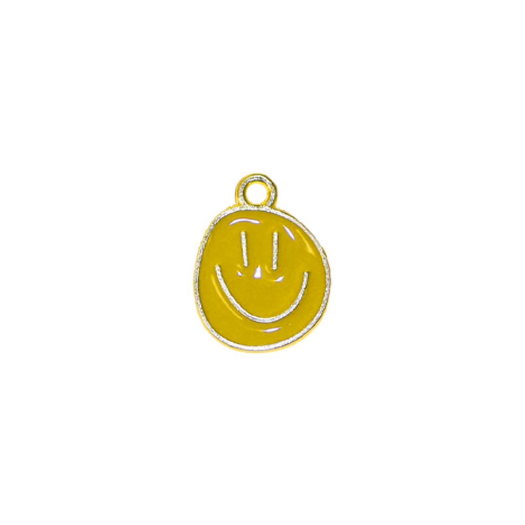 Charm, Asymmetrical Round Smiley, Enameled, 17mm x 13mm x 1mm, Sold Per pkg of 12, Available in Multiple colors