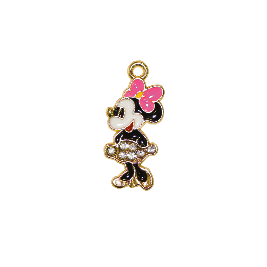 Charm, Minnie Mouse, Enameled, Gold, Alloy, 28mm x 12.5mm x 1.5mm, Sold Per pkg of 6