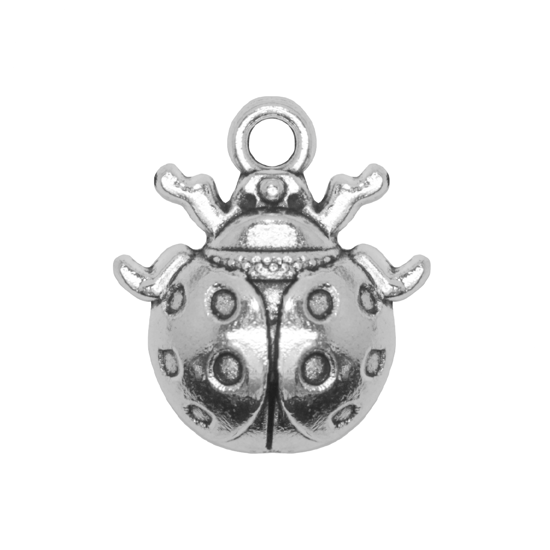 Charms, Ladybug, Silver, Alloy, 15.5mm x 13.5mm x 2mm, Sold Per pkg of 14