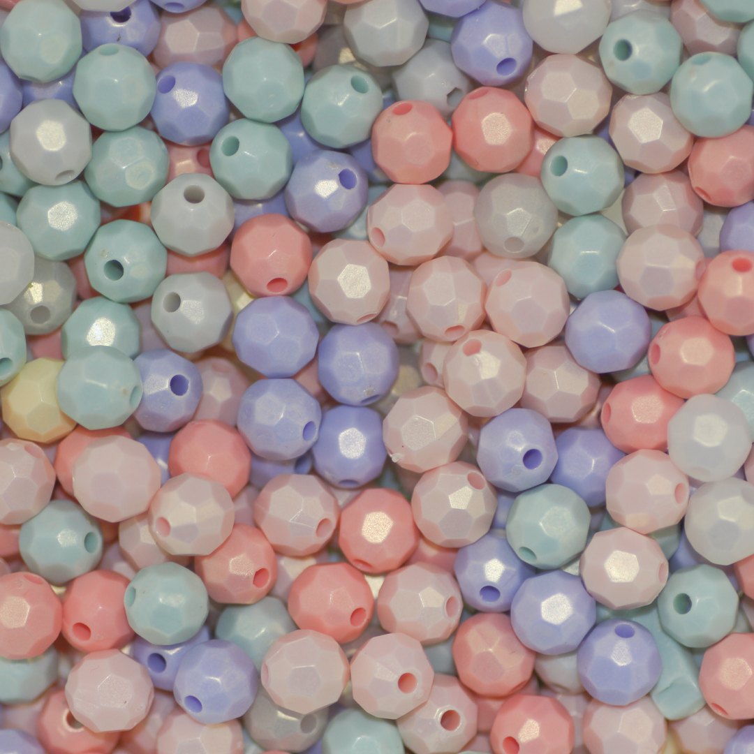 Plastic Beads Bulk Bag, Faceted, Round, 7.5mm, Pastel Mix, Opaque, Sold Per pkg of Approx 450