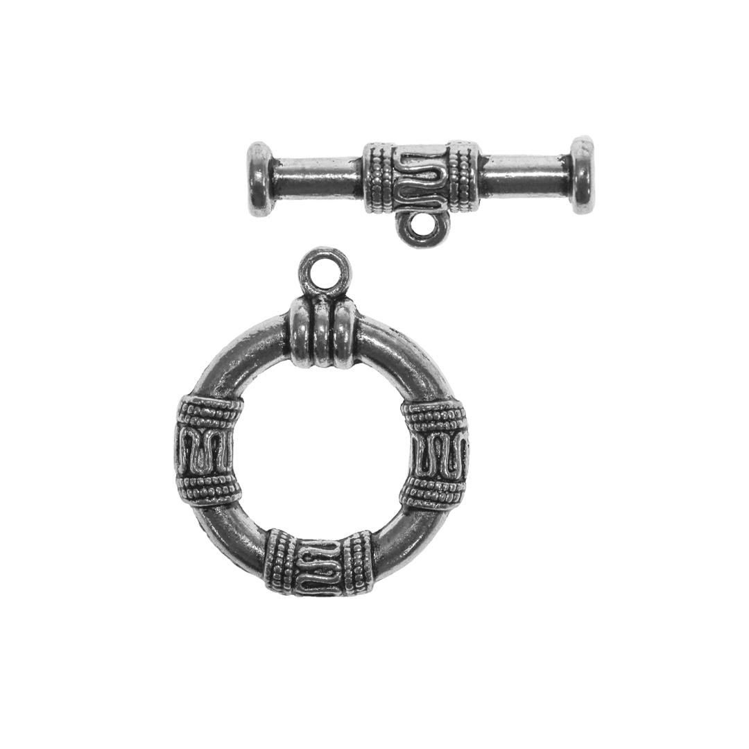 Clasp, Round Toggle, Silver, Alloy, 30mm x 25mm (Ring), 10mm x 29mm (Bar), Sold Per pkg of 2 sets