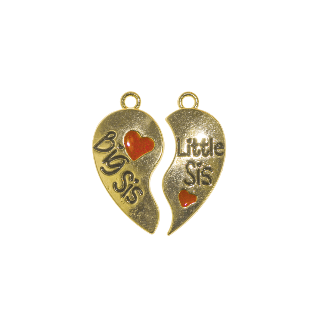 Charm, Big Sis/Little Sis, Gold, Alloy, 28mm x 14mm x 2mm(Big Sis), 28mm x 12mm x 2mm (Little Sis), Sold Per pkg of 1 pair