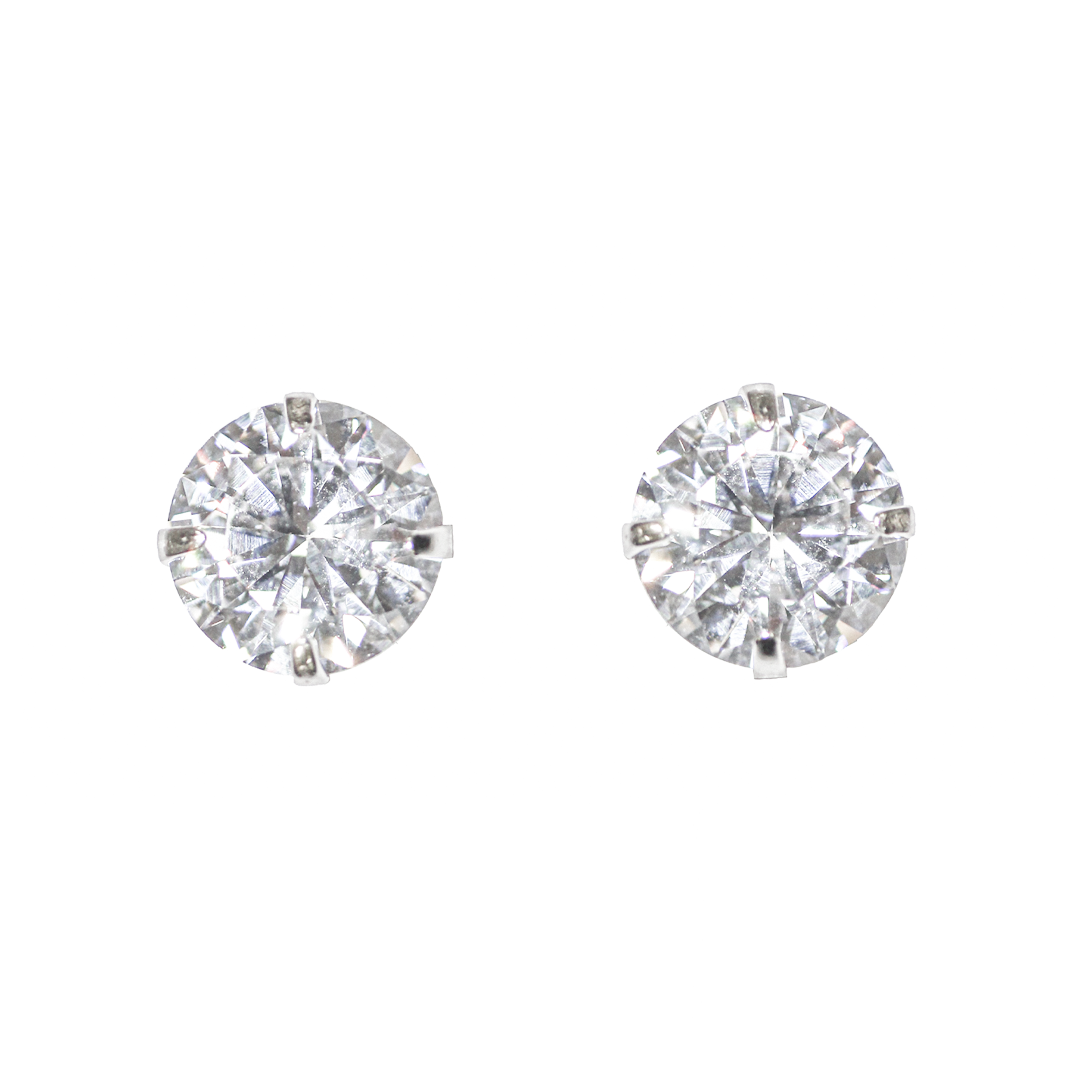 Earrings, Cubic Zirconia Stud, Round, 925 Sterling Silver, 7mm, Sold per pkg of 1 pair