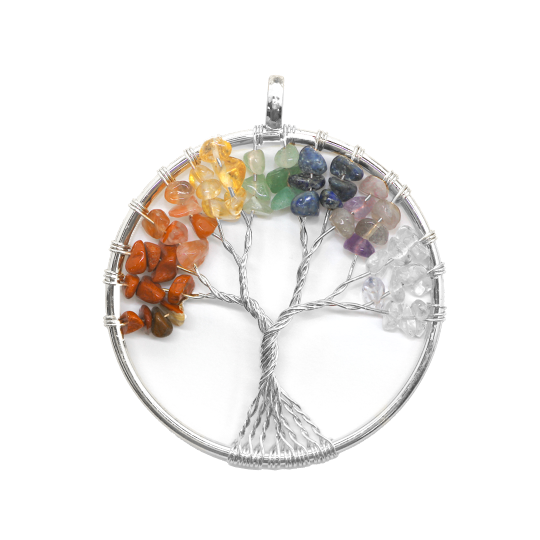 Pendant, Tree of Life, Alloy, 57mm x 50mm, Sold Per pkg of 1, Available in Multiple Gemstones