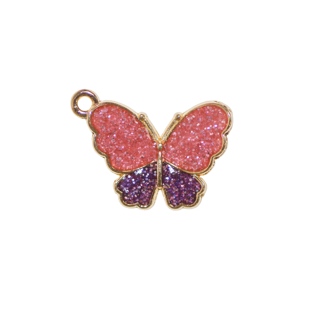 Charm, Butterfly, Enameled, Pink &amp; Purple, Gold, Alloy, 15mm x 20mm x 3mm, Sold Per pkg of 8