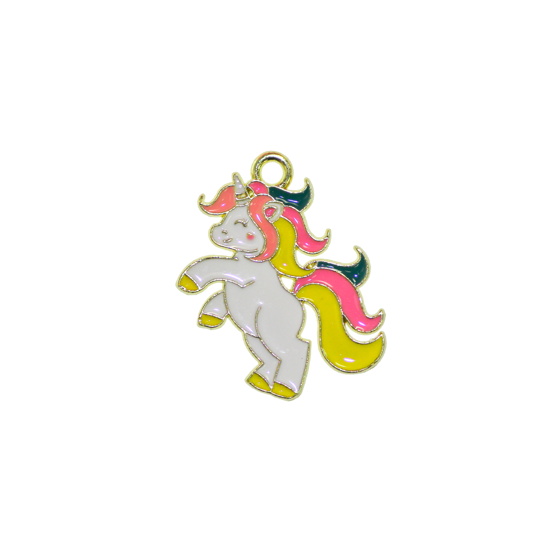 Charm, Unicorn, Enameled, Gold, Alloy, 17.5mm x 23.5mm x 1.2mm, Sold Per pkg of 6