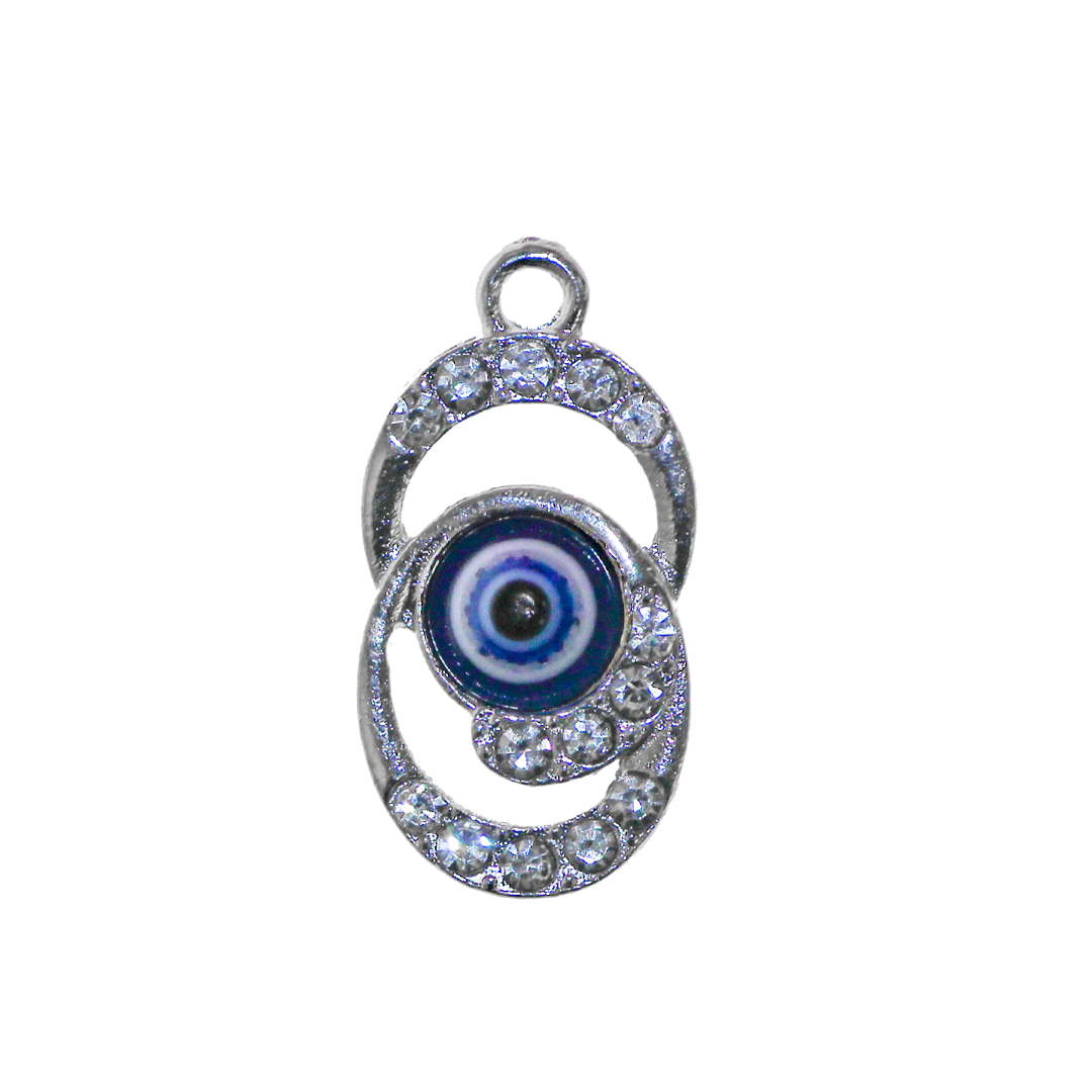 Charm, Evil Eye, Silver, Alloy, 21.5mm x 11mm x 3mm, Sold Per pkg of 6