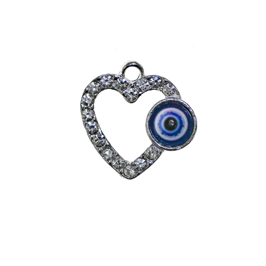 Charm, Heart Evil Eye, Silver, Alloy, 17mm x 17mm x 4mm, Sold Per pkg of 6