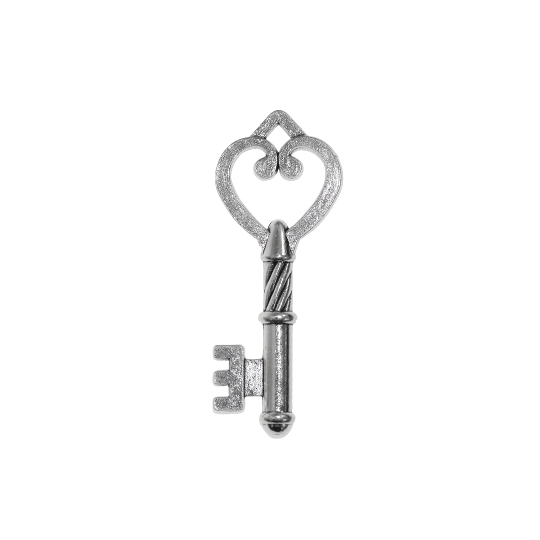 Pendants, Key, Silver, Alloy, 45.5mm x 18mm x 2mm, Sold Per pkg of 4