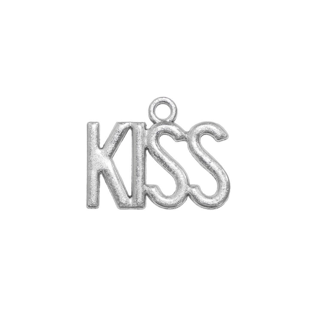 Charm, KISS, Silver, Alloy, 14.5mm x 19mm x 1.5mm, Sold Per pkg of 12