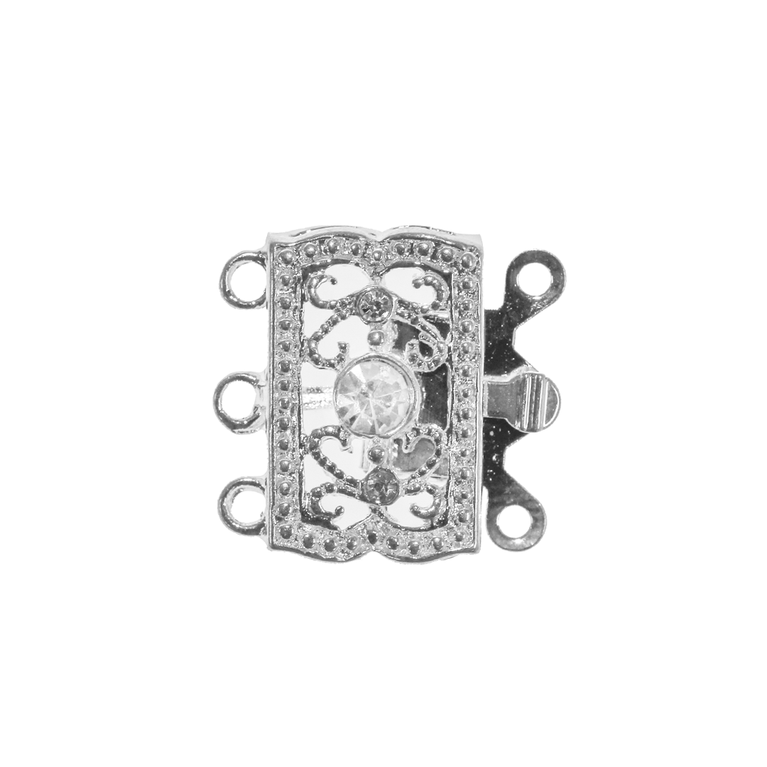 Clasp, Rhinestone Box Clasp, Bright Silver, Alloy, 18.5mm x 19mm, Sold Per pkg of 1