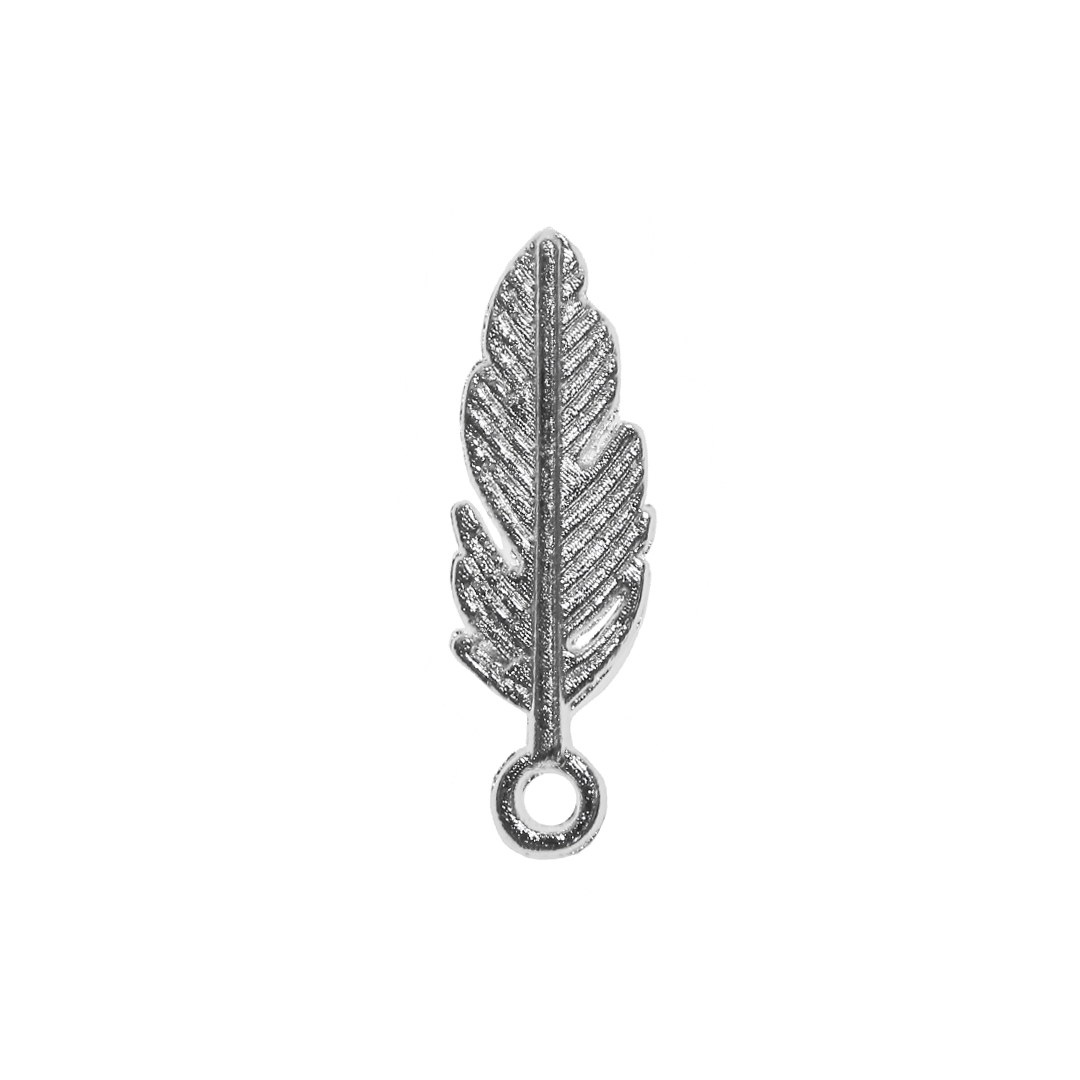Charms, Feather, Bright Silver, Alloy, 15mm x 5mm x 1.5mm, Sold Per pkg of 32