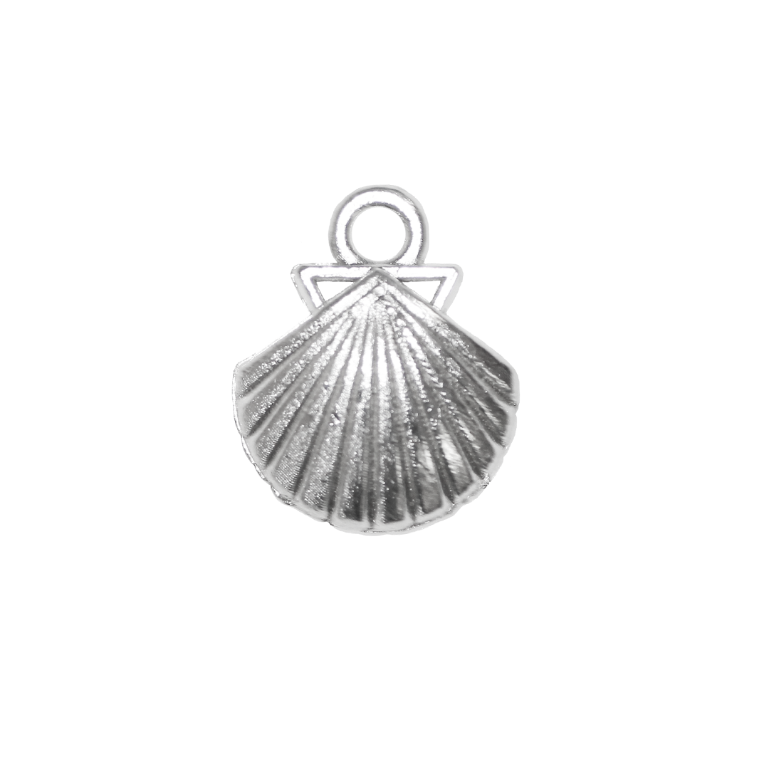 Charm, Sea Shell, Bright Silver, Alloy, 14mm x 11.5mm x 3mm, Sold Per pkg of 16