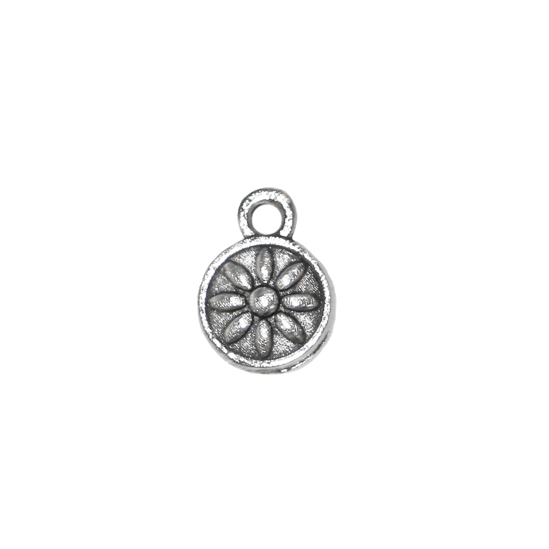 Charm, Tiny Flower Circle, Silver, Alloy, 8.5mm x 6mm x 1.8mm, Sold Per pkg of 36