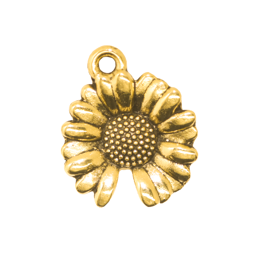 Charm, Sunflower, Gold, Alloy, 12mm x 15mm, 1mm hole, Sold Per pkg of 16