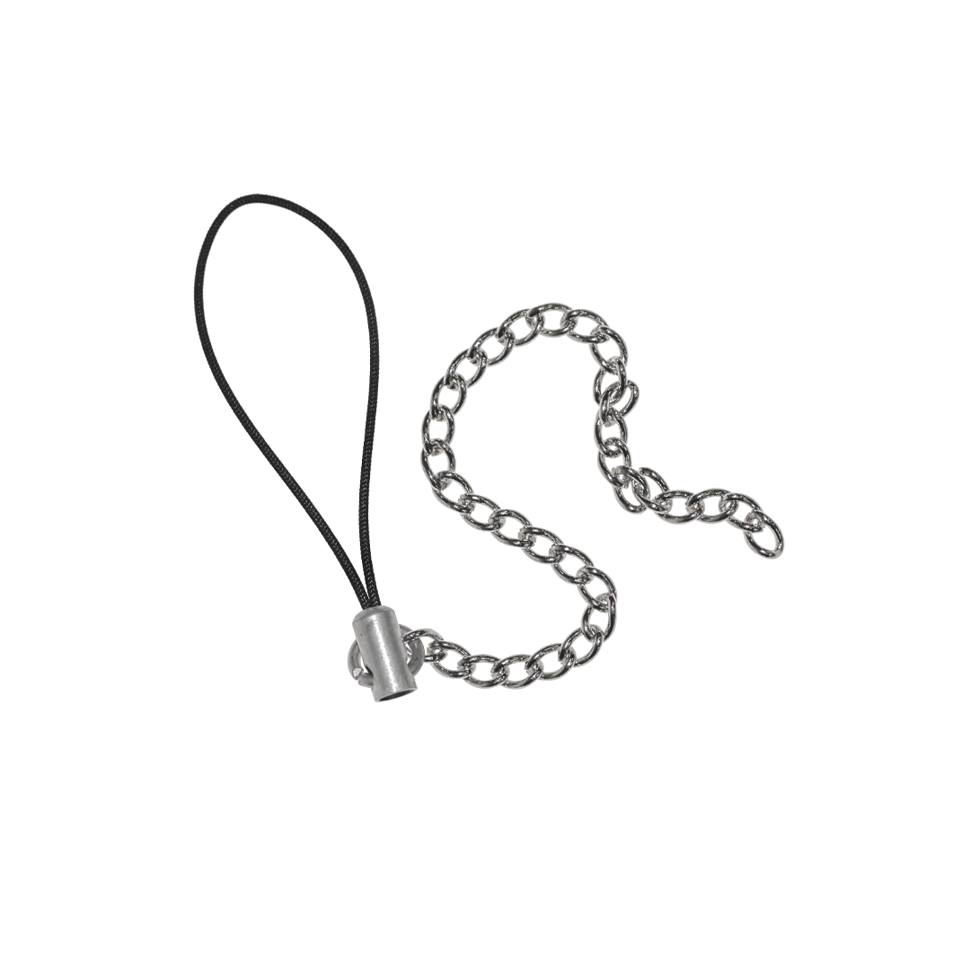 Connector, Phone Charm Holder with Chain, Nylon Cord Loop, Curb Chain, Silver, Alloy, 15cm, Sold Per pkg of 10