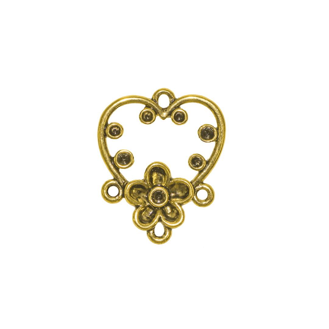 Connector, 4 Loops Decorative Heart, Gold, Alloy, 28mm x 23mm, Sold Per pkg of 2