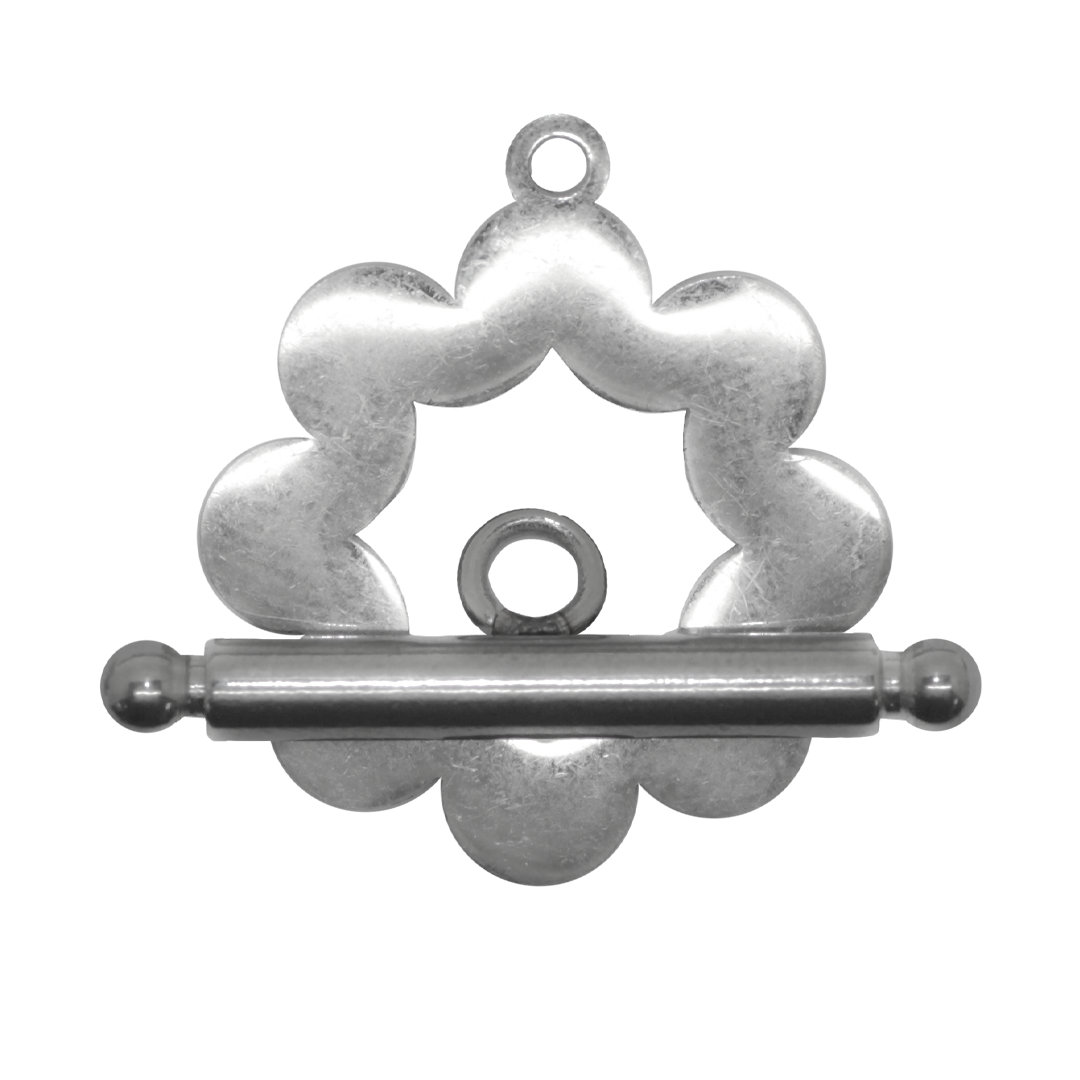 Clasp, Flower Toggle, Silver, Stainless Steel, 22mm x 20mm (Flower), 25mm x 7mm (Bar) - 1 Pairs