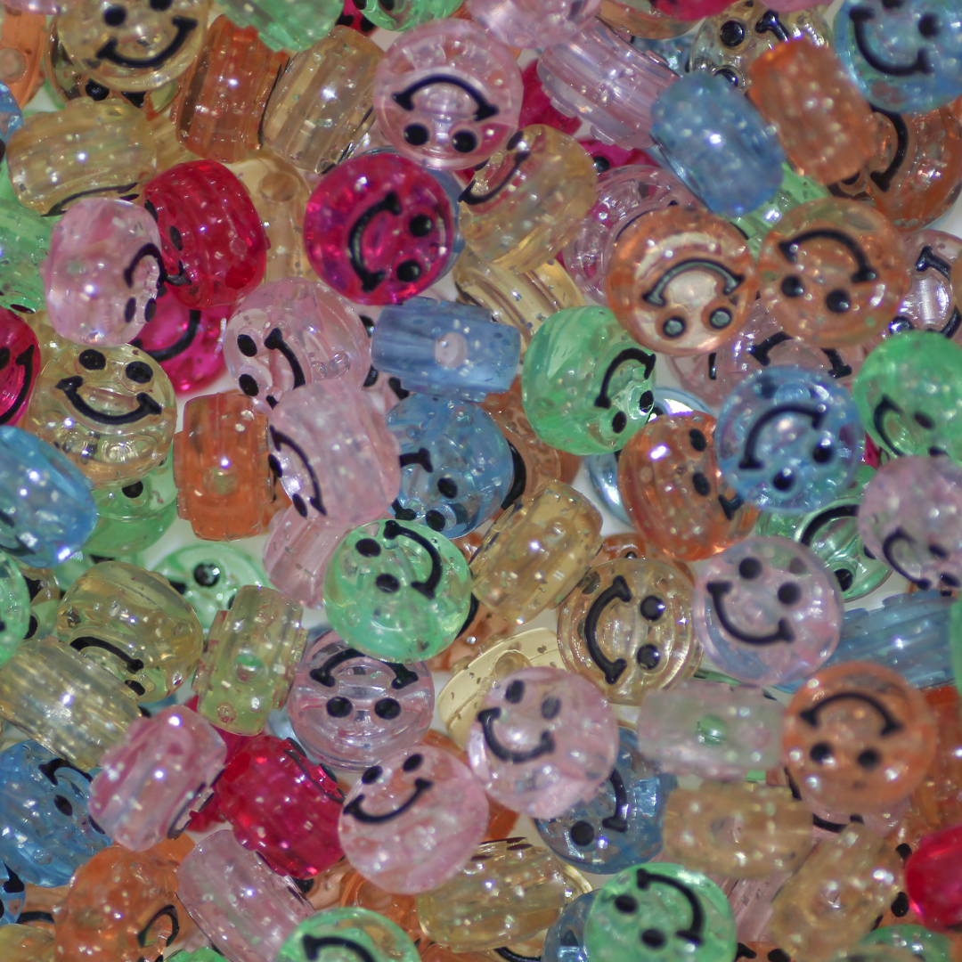 Plastic Beads Bulk Bag, Flat Round with Smiley Face, 9.5mm, Transparent, Sold Per pkg of Approx 300