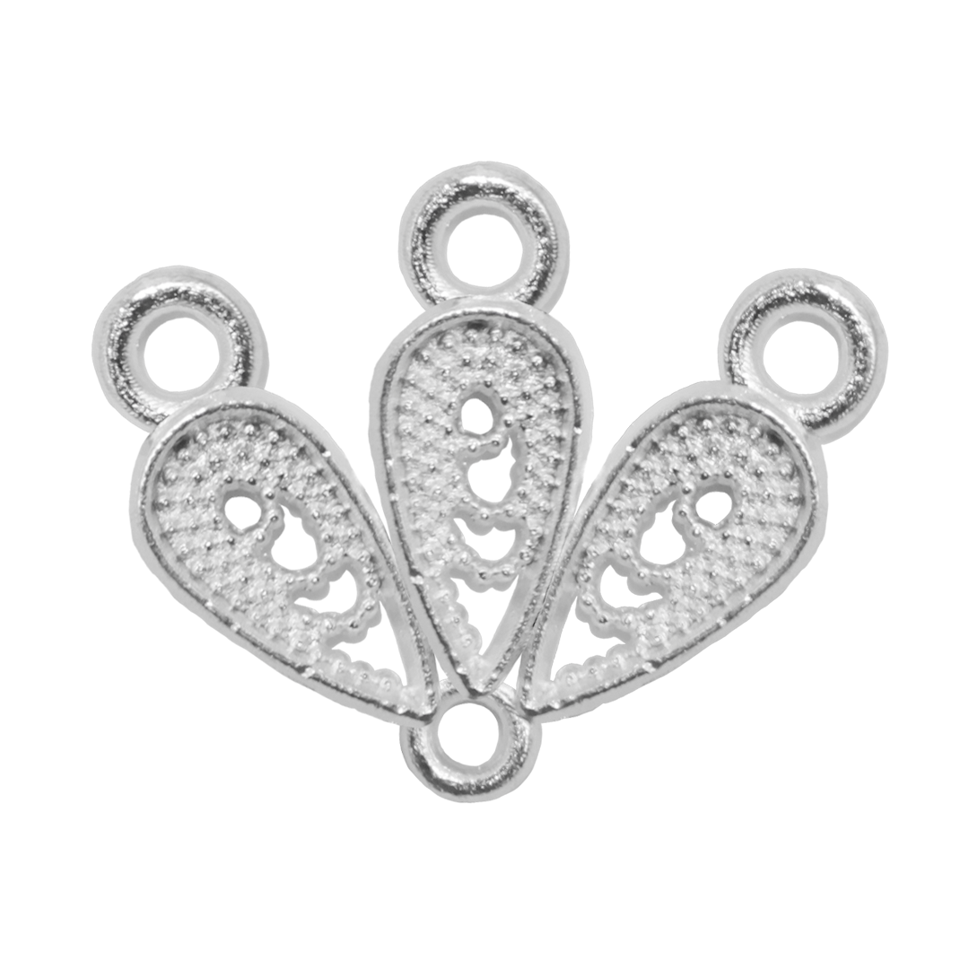 Connector,  Teardrop With 3 Loop Connector, Bright Silver, Alloy, 12mm x 15mm, Sold Per pkg of 20 Pcs