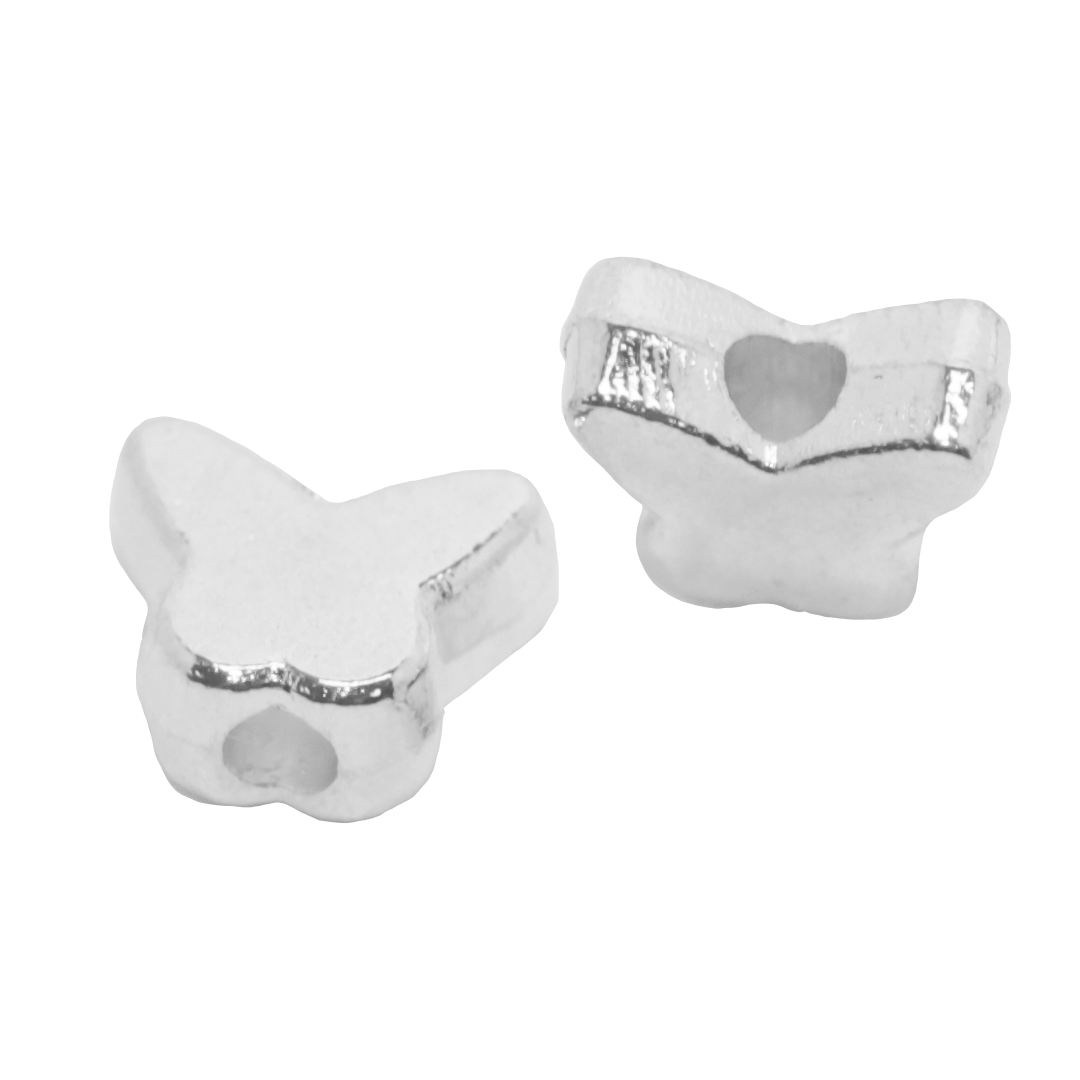 Spacers, Butterfly Beads , Bright Silver, Alloy, 5mm x 6mm, Sold Per pkg of Approx 30