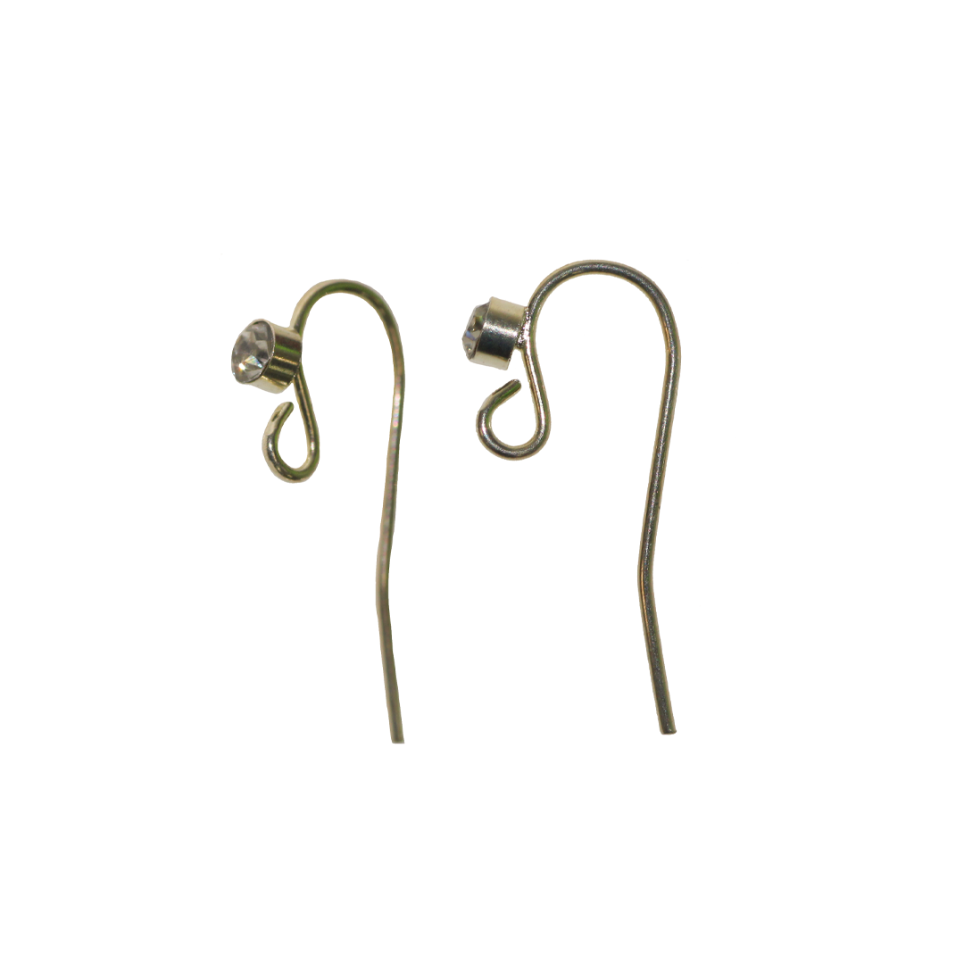 Earrings, Earwire with Rhinestone, Light Gold, Alloy, 21.5mm x 10.5mm, Sold per pkg of 4 pcs