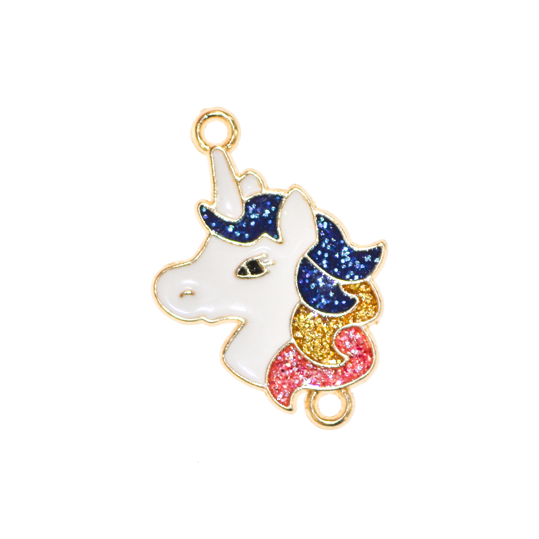 Connector, Unicorn, Enameled, Gold, Alloy, 15mm x 26mm x 1.2mm, Sold Per pkg of 6
