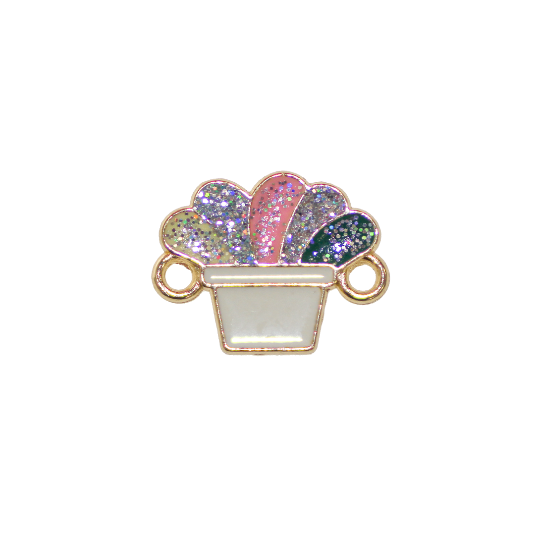Connector, Flower Pot, Enameled, Gold, Alloy, 13mm x 17mm x 1.2mm, Sold Per pkg of 8