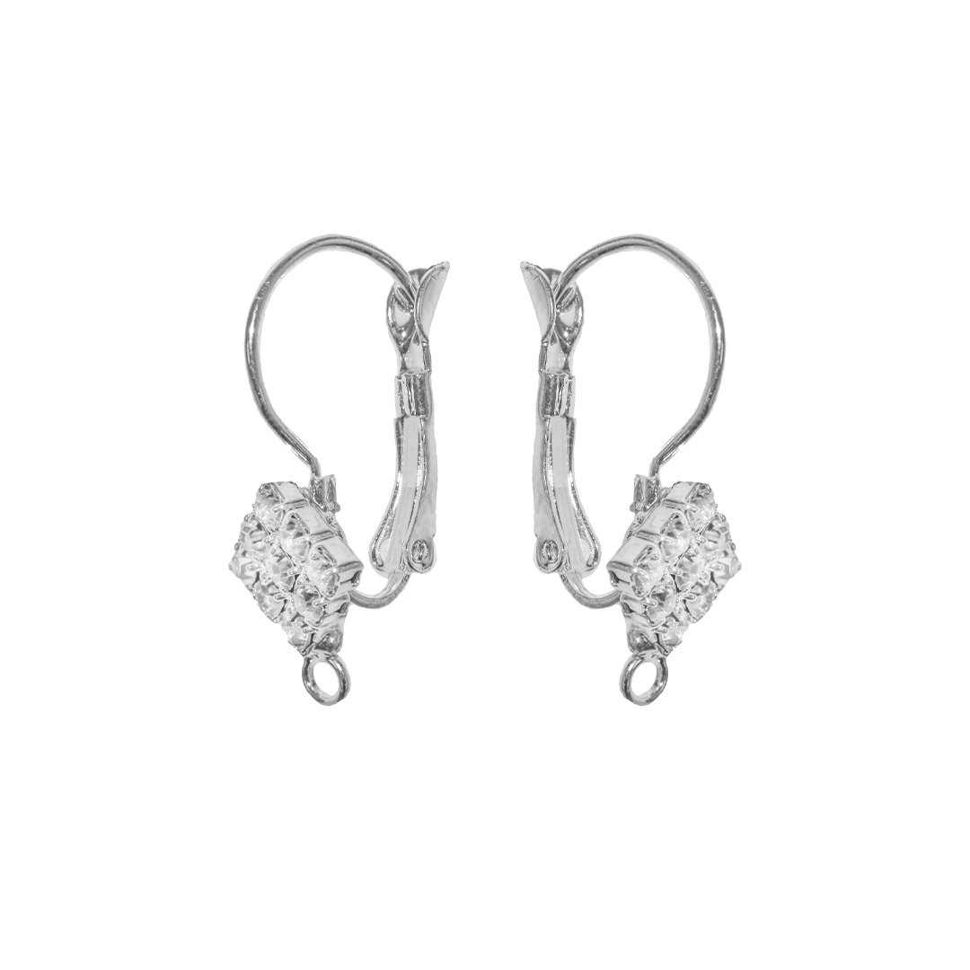 Earrings, Leverback Crystal Diamond Shape, Bright Silver, Alloy, 26mm x 12mm, Sold per pkg of 1 Pair