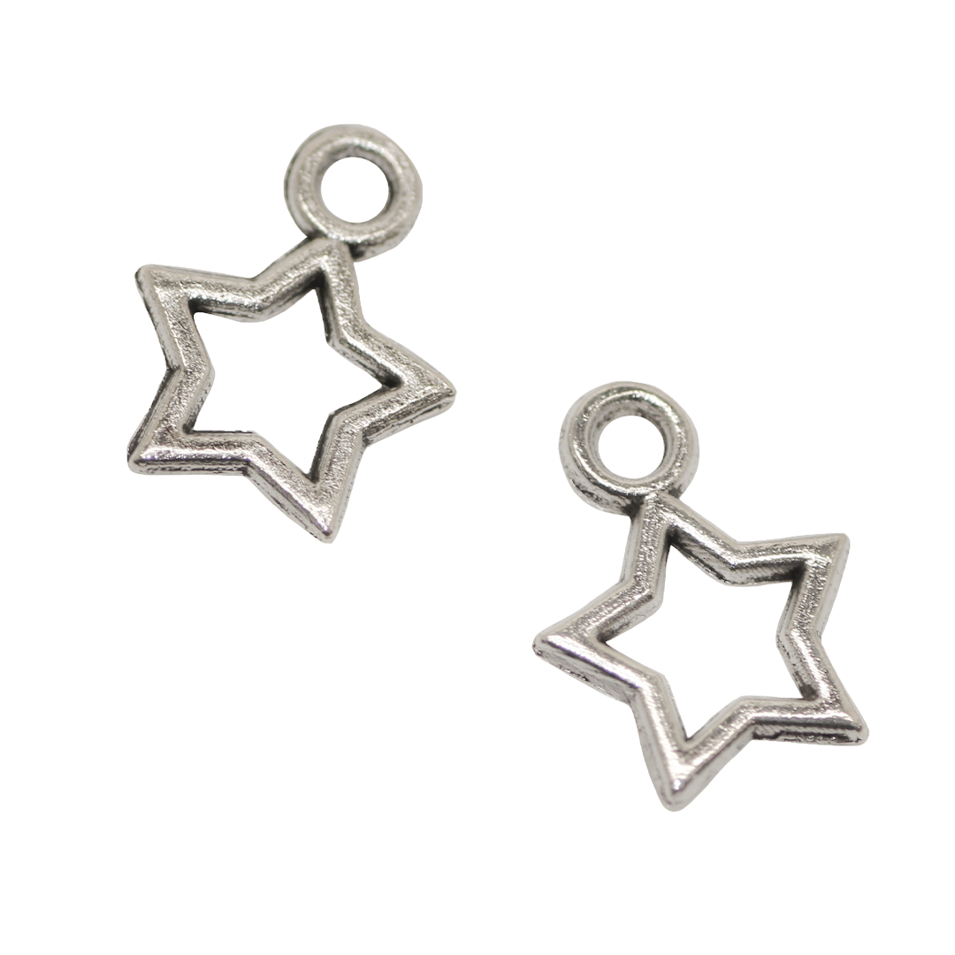 Charms, Star Outline, Silver, Alloy, 12mm x 9.5mm 1.2mm, Sold Per pkg of 24