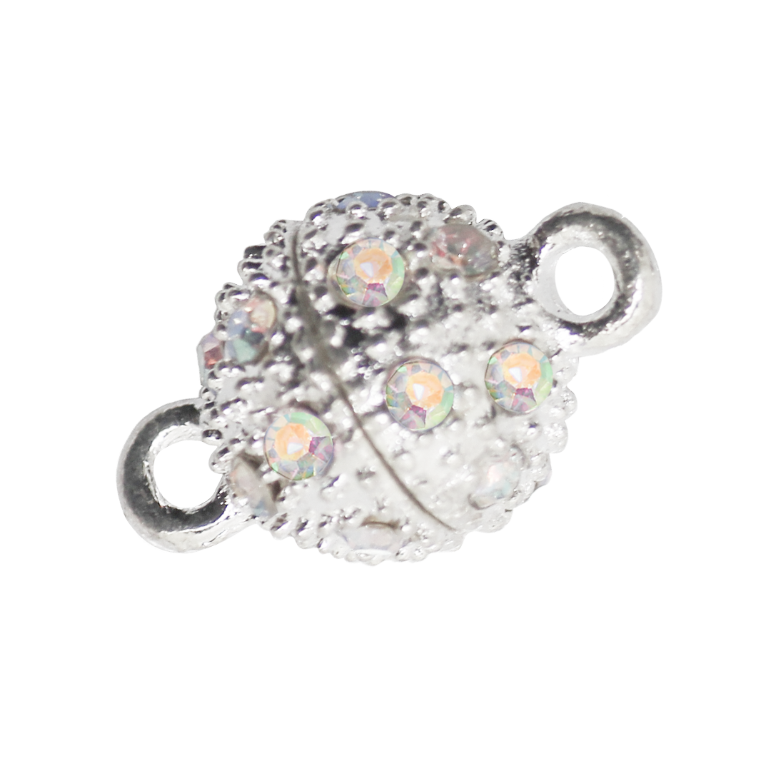 Clasp, Rhinestone Clear AB Magnetic, Bright Silver, Alloy, 16mm x 10mm,  Sold Per pkg of 1