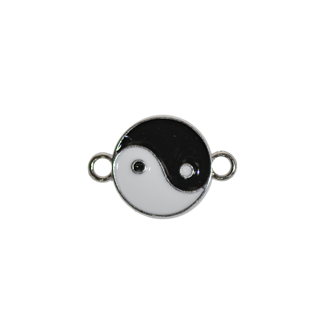 Connector, Yin Yang, Enameled, Silver, Alloy, 15mm x 21.5mm x 1.5mm, Sold Per pkg of 8