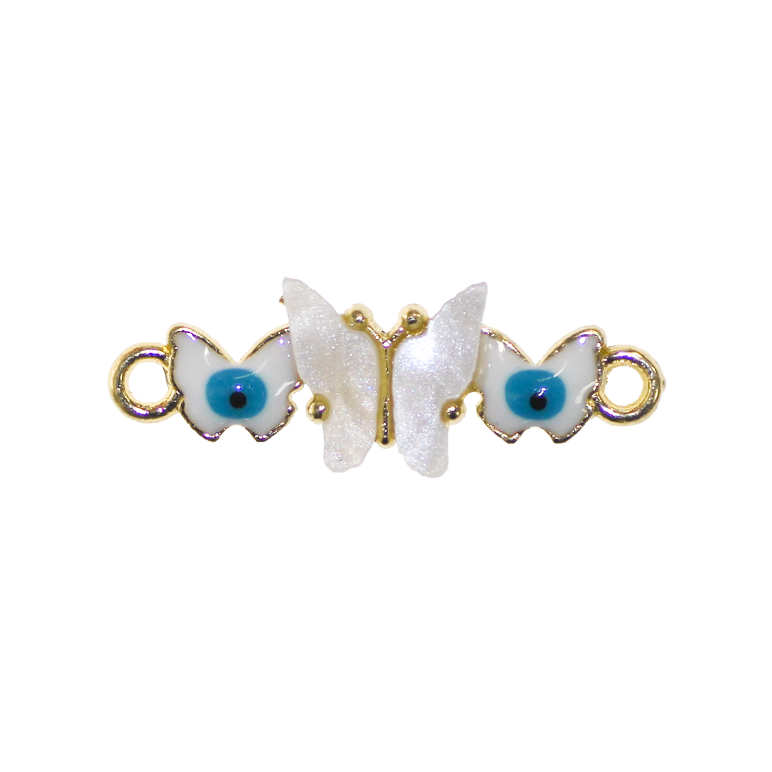 Connector, Butterfly Evil Eye, Enameled, Gold, Alloy, 27.5mm x 9.5mm x 3.5mm, Sold Per pkg of 6, Available in Multiple Colours