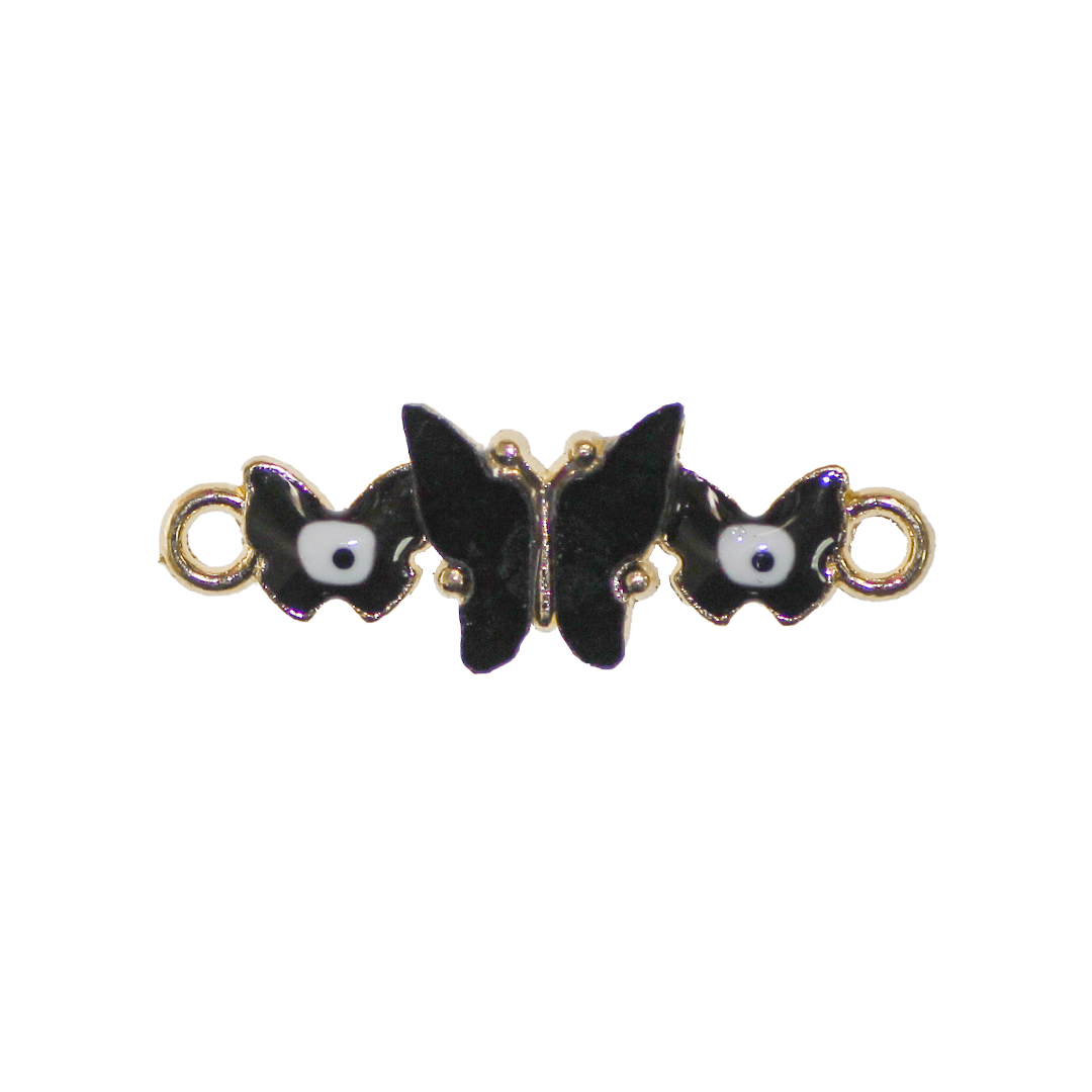 Connector, Butterfly Evil Eye, Enameled, Gold, Alloy, 27.5mm x 9.5mm x 3.5mm, Sold Per pkg of 6, Available in Multiple Colours