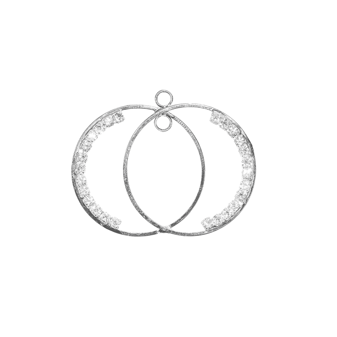 Earrings, Rhinestone Double Hoops, Bright Silver, Alloy, 33mm x 41.5mm, Sold Per pkg of 1 pair