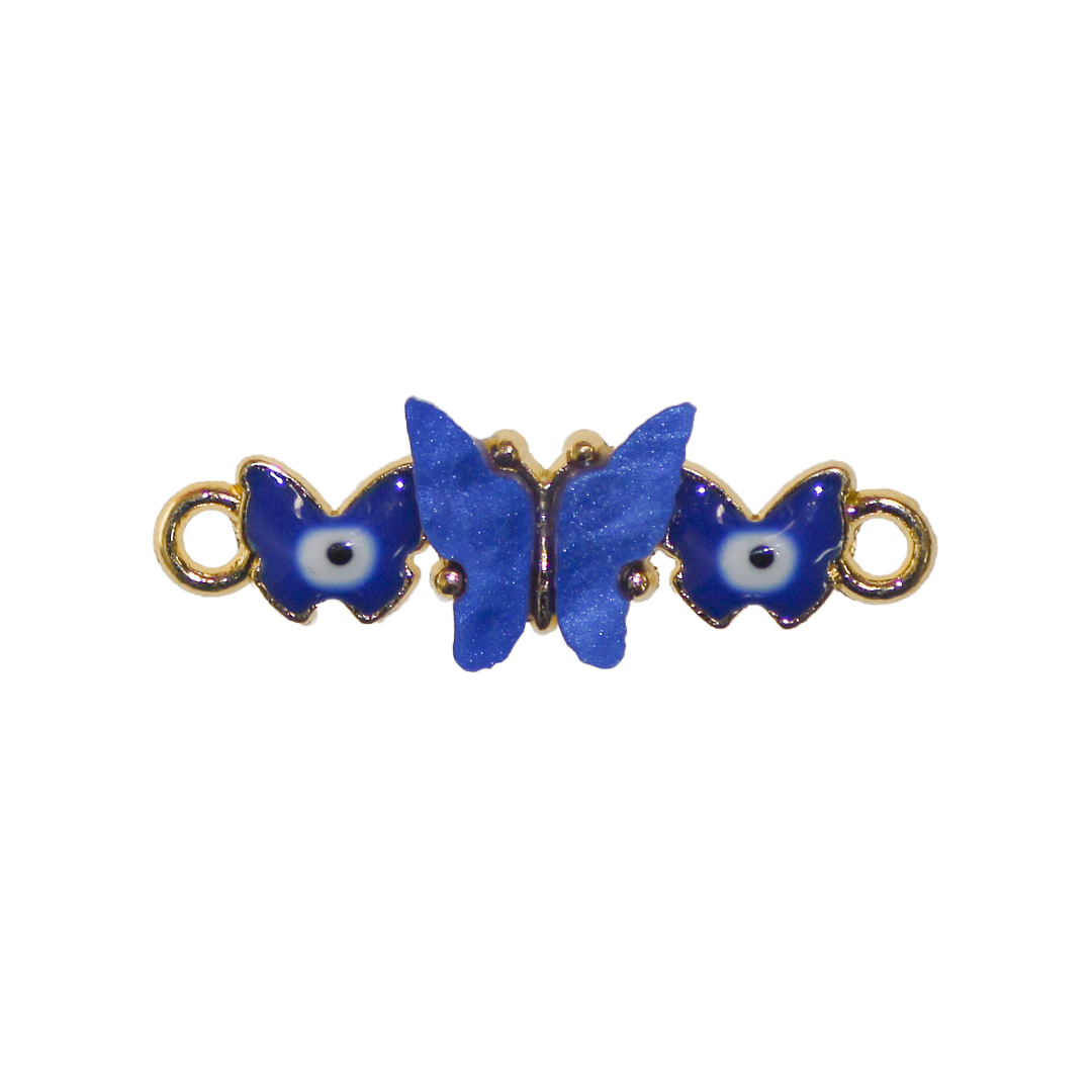 Connector, Butterfly Evil Eye, Enameled, Gold, Alloy, 27.5mm x 9.5mm x 3.5mm, Sold Per pkg of 6, Available in Multiple Colours