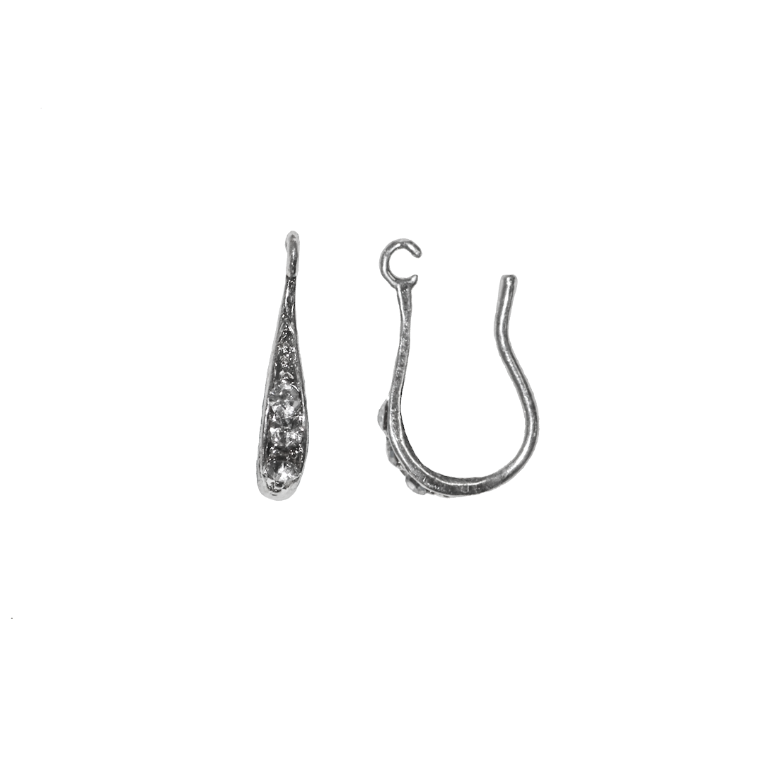 Earrings, Rhinestone Fish Hook, Bright Silver, Alloy, 14.5mm x 9.5mm, Sold Per pkg of 1 pair
